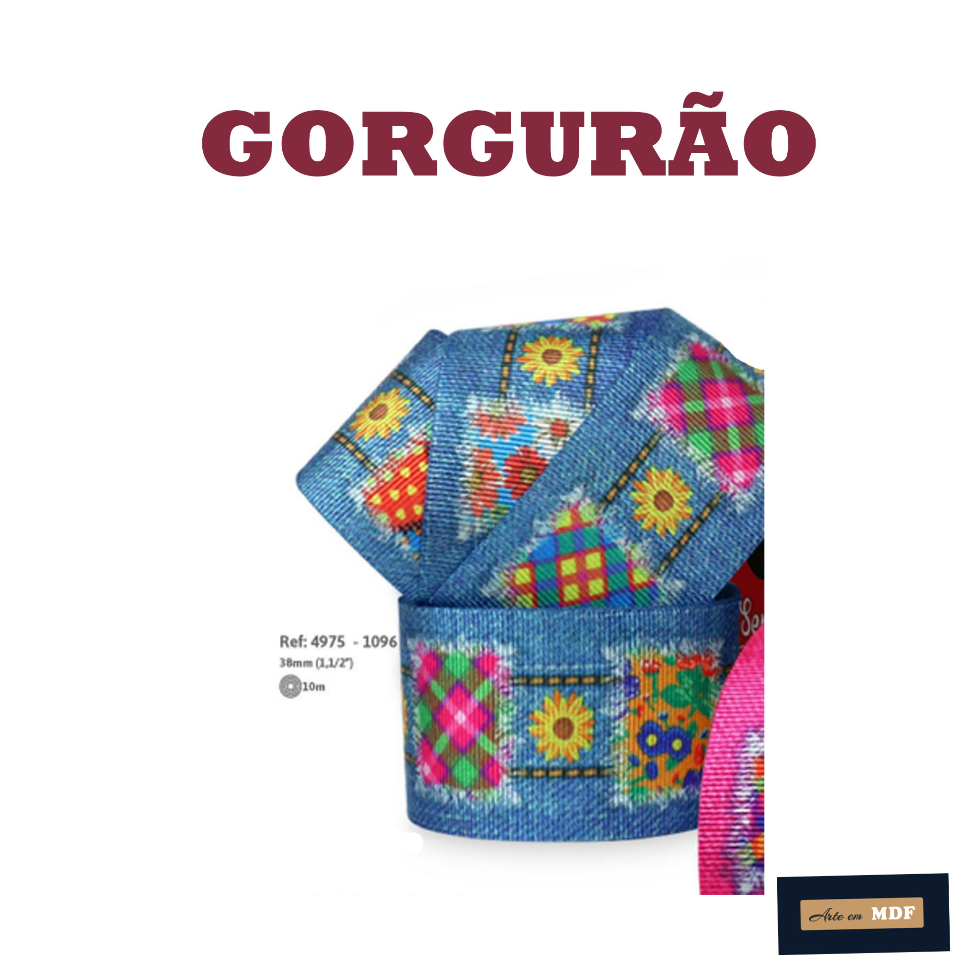 FITA REF 4975/9 -10 MTS - MOSAICO GORG HD 1096 - JEANS AZUL RET XADREZ COLORIDO FLORAL E FLOR AMARELA
