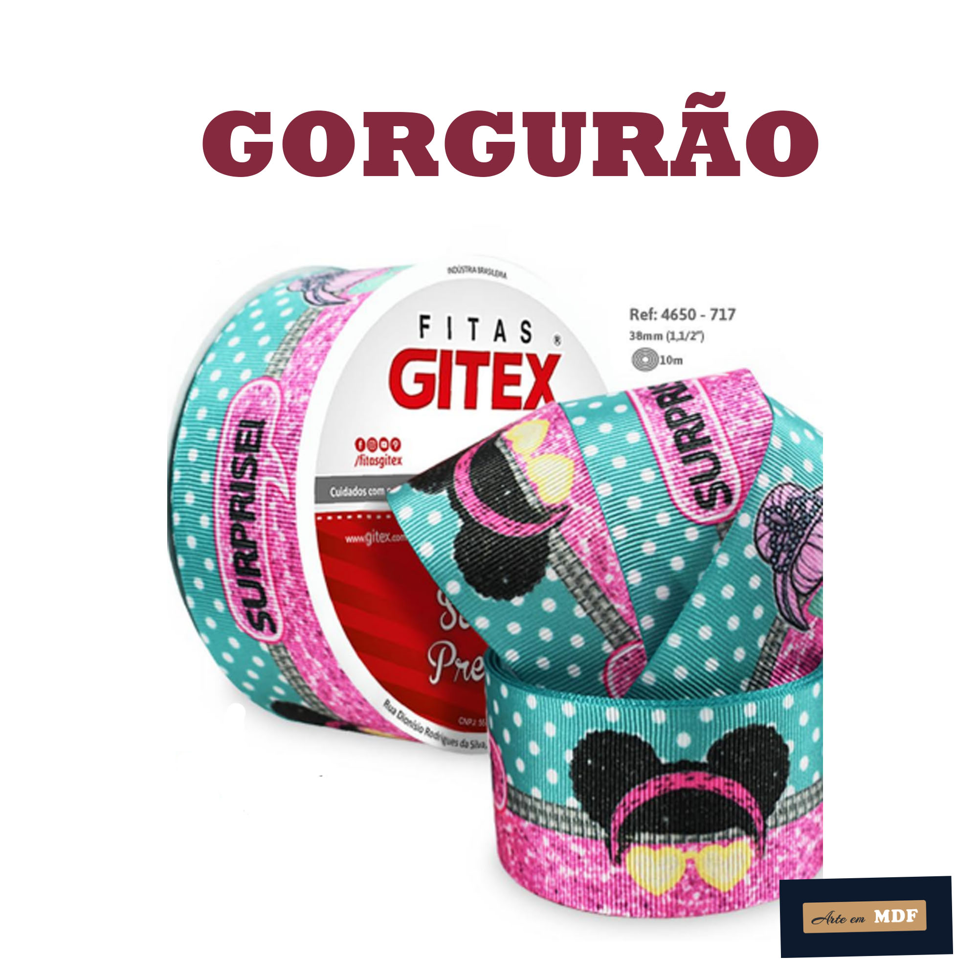 FITA REF 4650/9 -10 MTS - KIDS GORG HD 717 - SURPRISE CABELO BONECA FUNDO VERDE COM POA BRANCO E ROSA