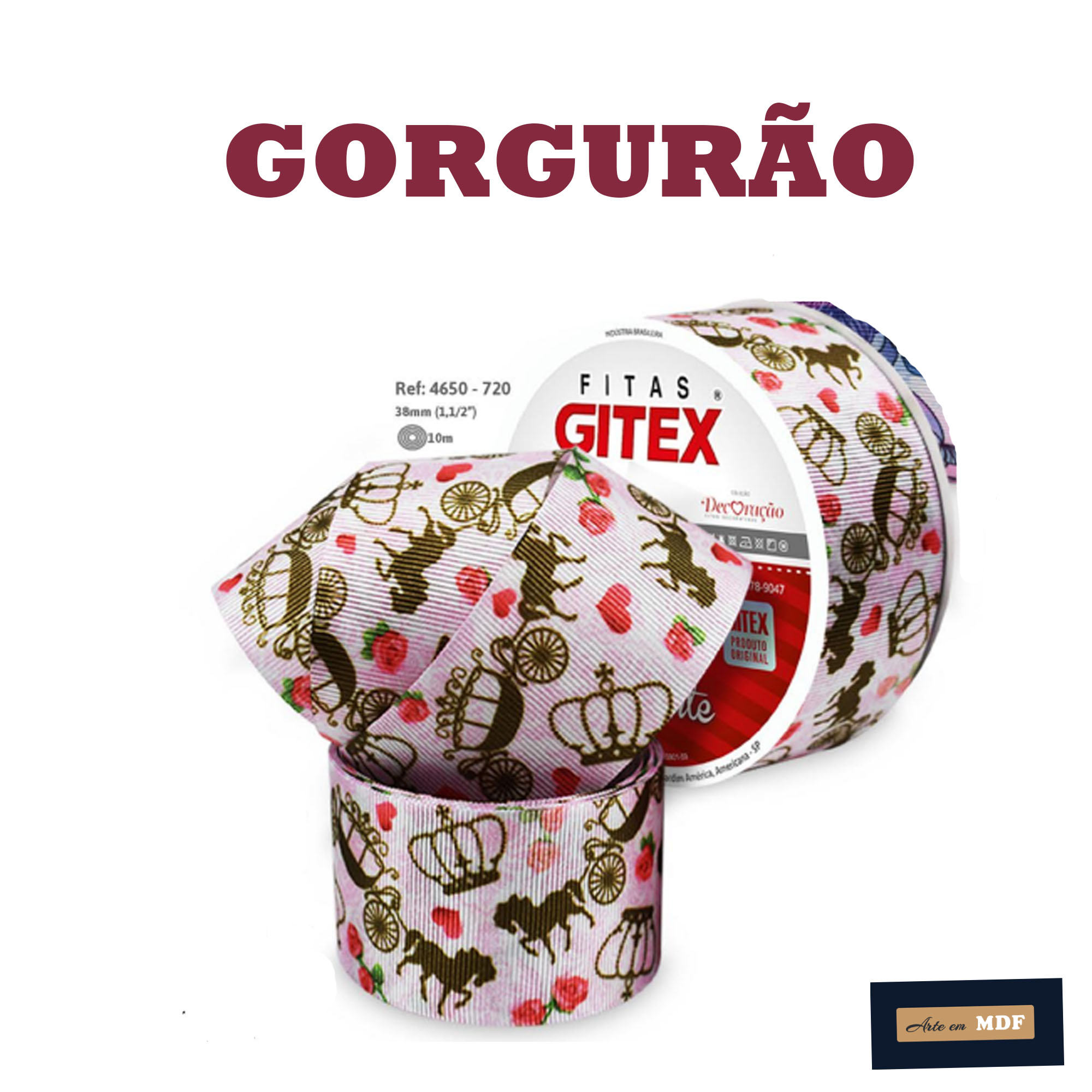 FITA REF 4650/9 -10 MTS - KIDS GORG HD 720 - CARRUAGEM COROA CAVALO CORAÇÃO ROSAS FUNDO ROSA