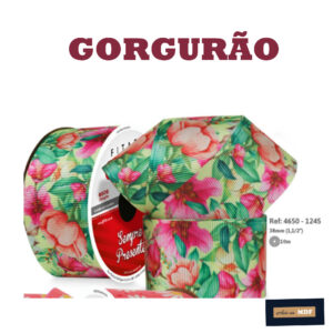 FITA REF 4650/9 -10 MTS - KIDS GORG HD 1245 - FLORES ROSA E CORAL FOLHAS VERDES FUNDO AMARELO