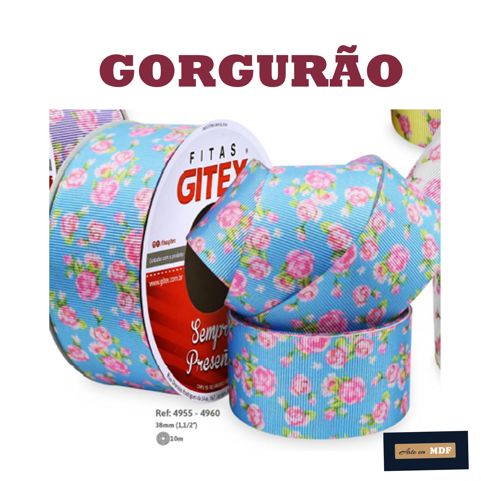 FITA REF 4955/9 -10 MTS - FLORAL GORG HD 4960 - MINI ROSAS FUNDO AZUL CLARO