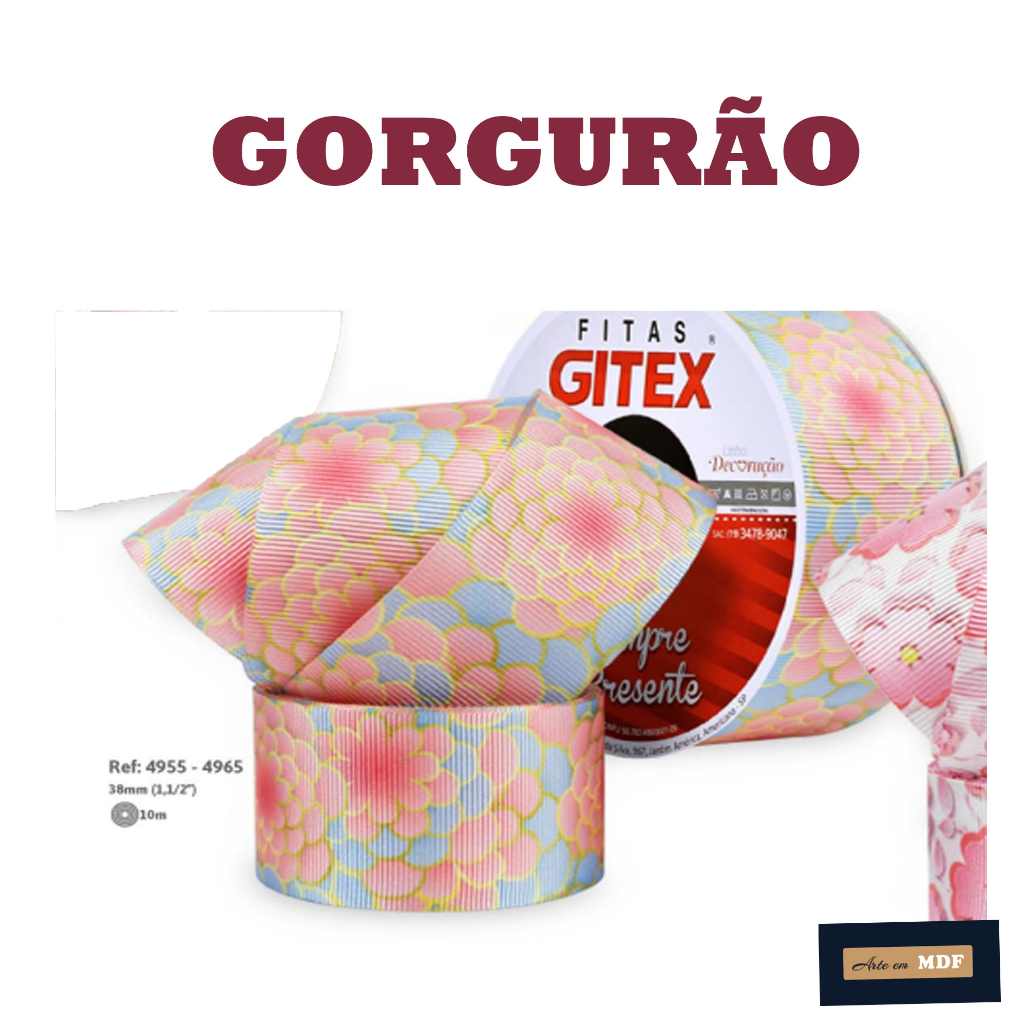 FITA REF 4955/9 -10 MTS - FLORAL GORG HD 4965 - FLORAL ROSA E AZUL CONTORNO DOURADO