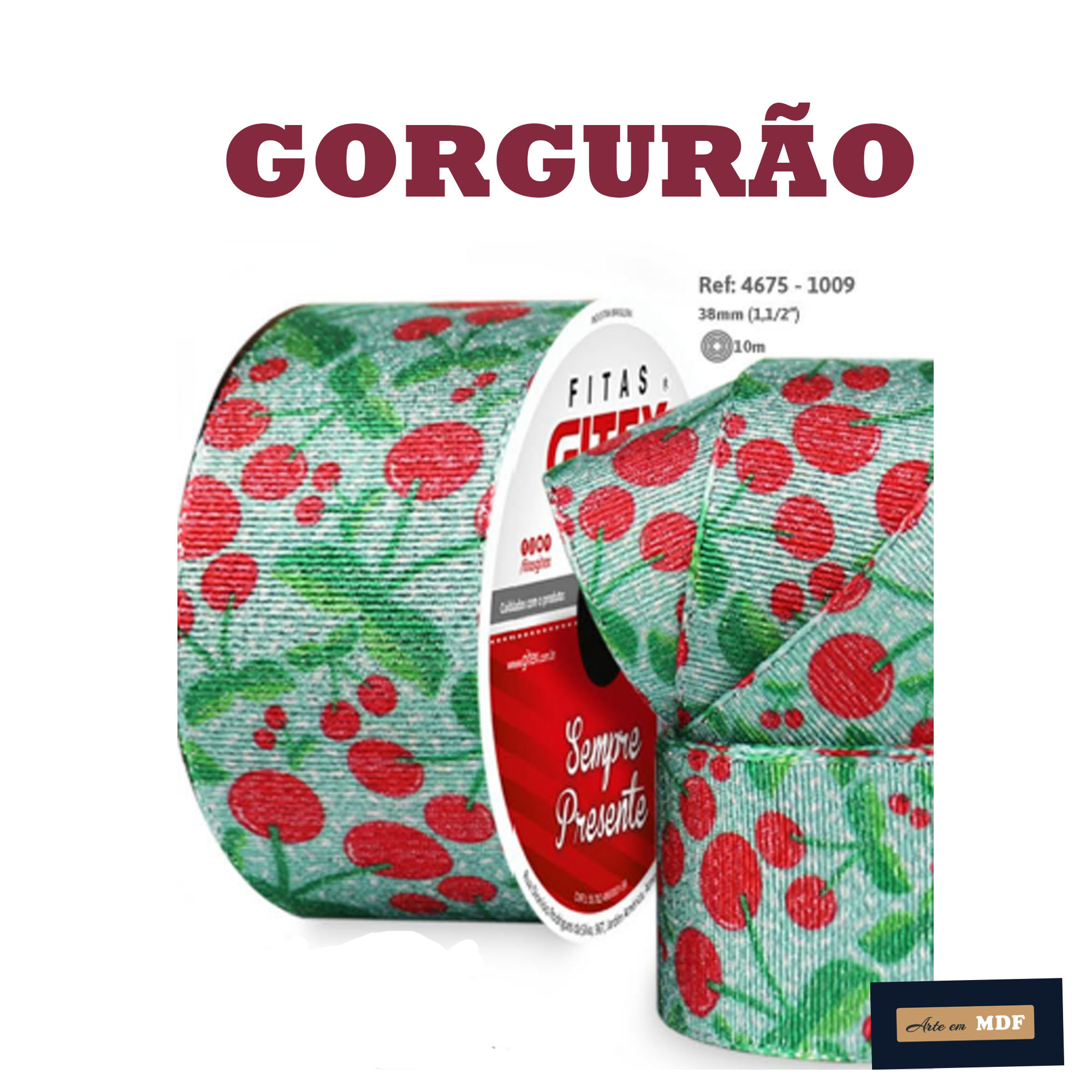 FITA REF 4675/9 GORG GLITERIZADO MET HD 1009 - CEREJAS ABSTRATAS FUNDO VERDE AGUA