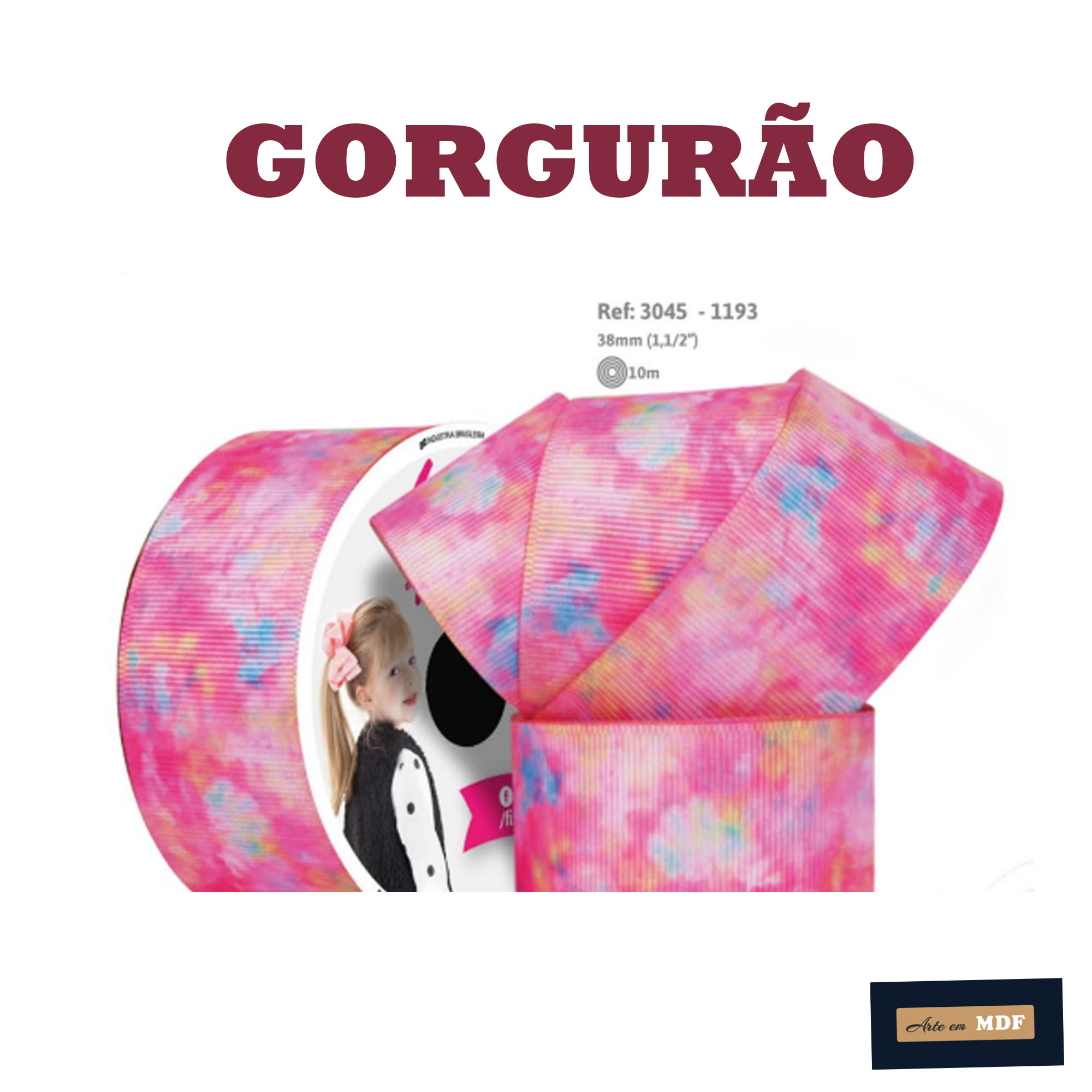 FITA REF 3045/9 -RL-10MTS-38mm-GORG LACO&MANIA HD 1193 - TIE DYE ABSTRATO MULTICOR ROSA AZUL AMARELO ....