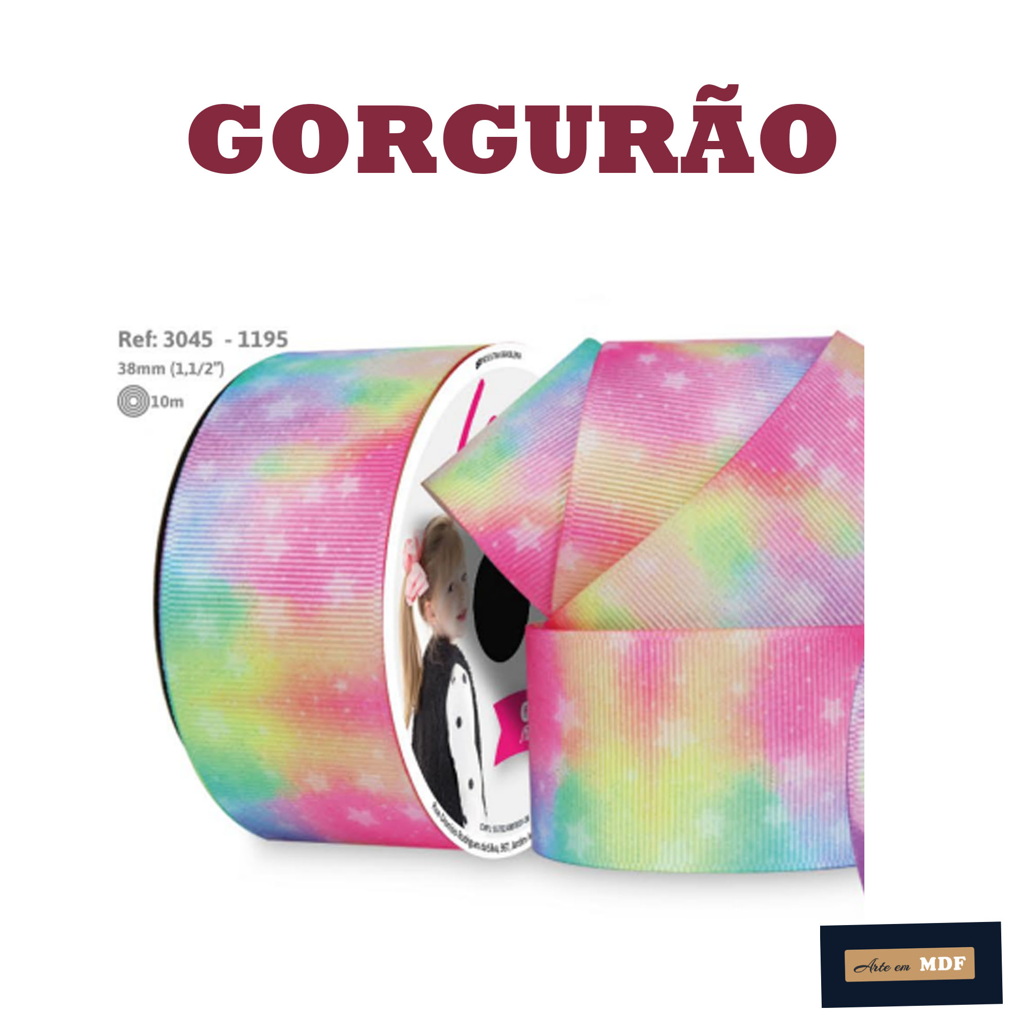 FITA REF 3045/9 -RL-10MTS-38mm-GORG LACO&MANIA HD 1195 - TIE DYE ESTRELINHAS BRANCA FUNDO COLORIDO