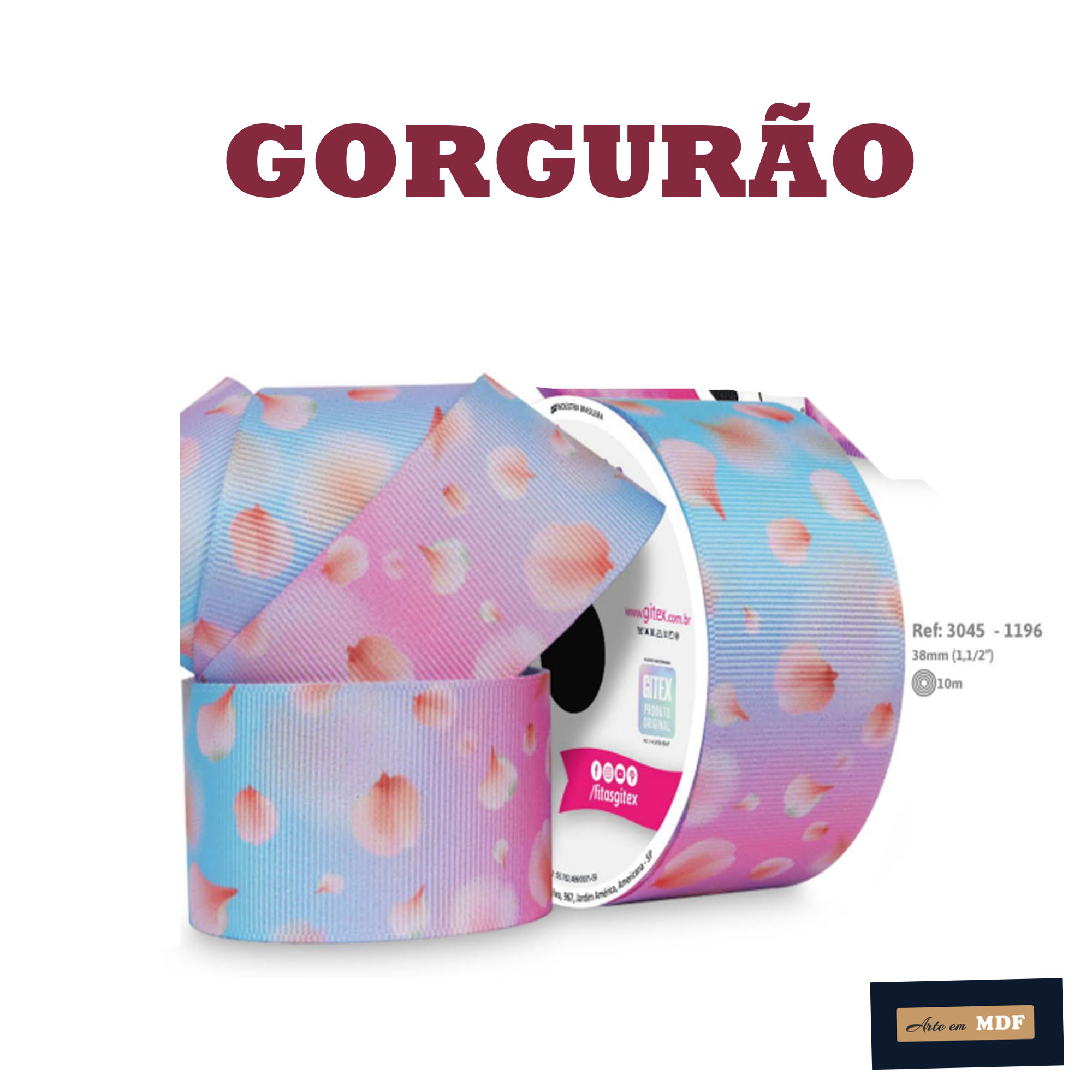 FITA REF 3045/9 -RL-10MTS-38mm-GORG LACO&MANIA HD 1196 - PETALAS FUNDO AZUL ROSA LIAS DEGRADE